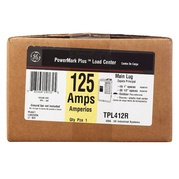 Ge GE PowerMark Plus 125 amps 240 V 4 space 8 circuits Surface Mount Circuit Breaker Panel TPLQ412R - main